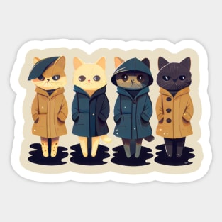 Cute Lady Cats Kittens in Anorak Raincoats Sticker